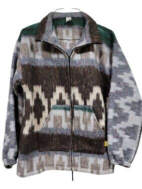 Molina Indian Drawin Southwestern Aztec Zip Up Fleece/Felted Jacket Vintage